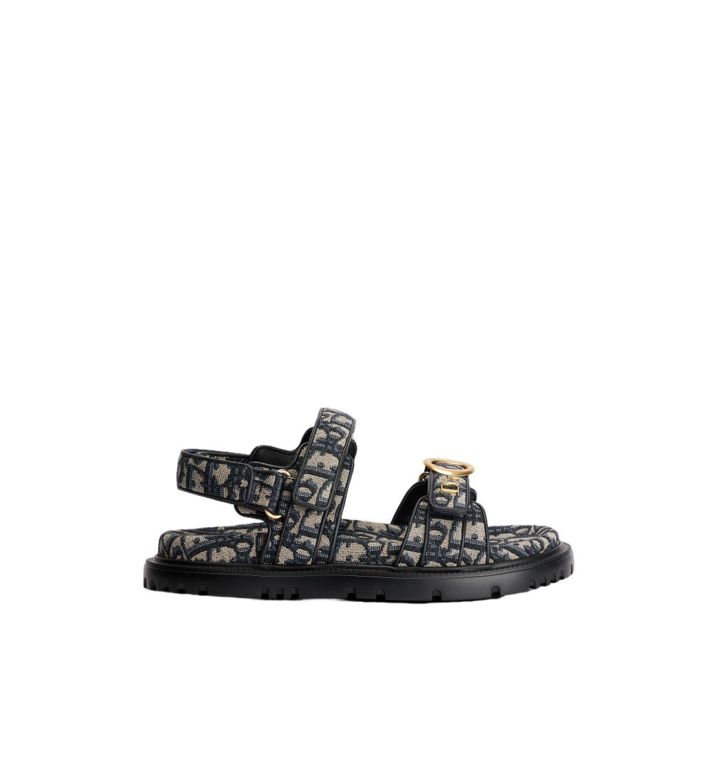Christian Dior Patterned Fabric Sandal With Adjustable Straps And Gold Hardware
