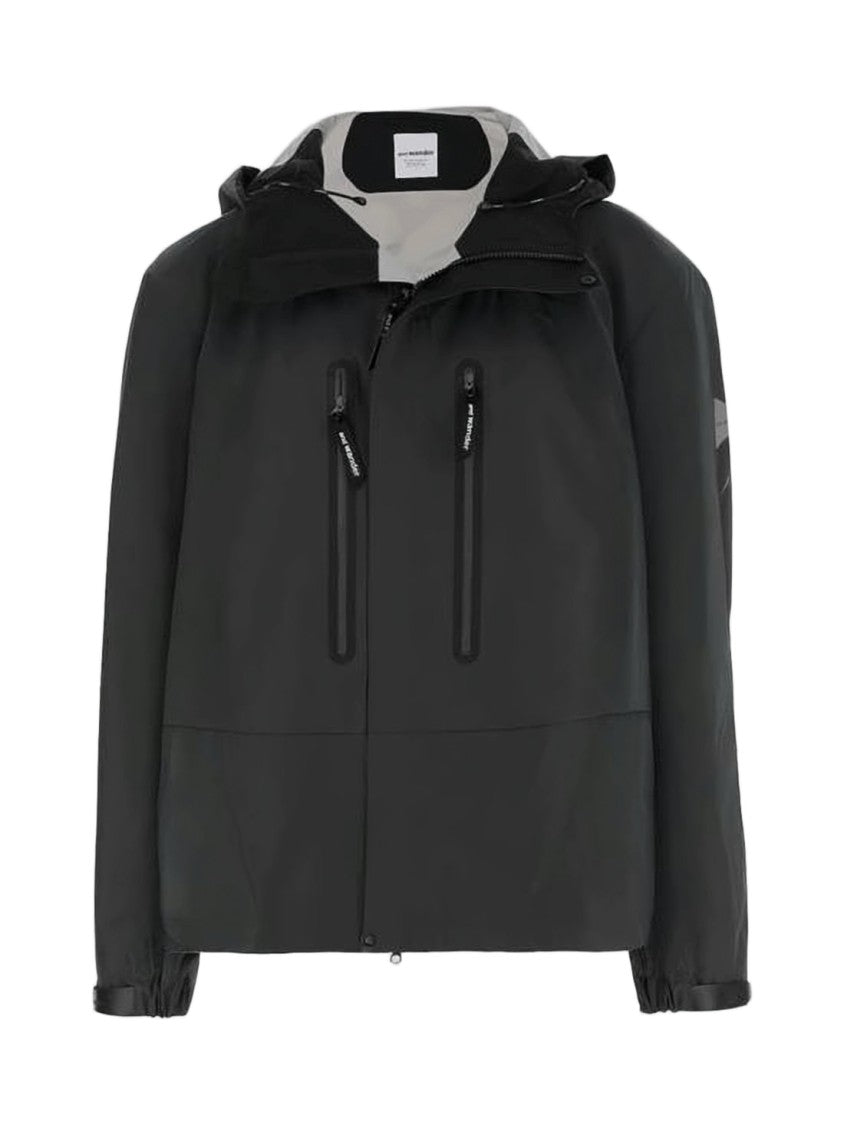 And Wander Hooded Black Nylon Jacket With Zippered Pockets