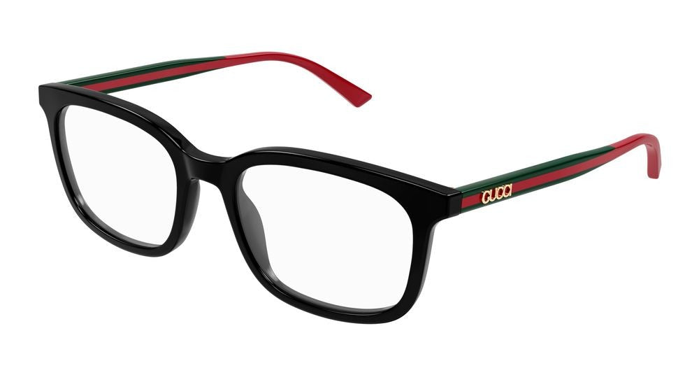 Gucci Black Striped Temples Oversized Square Eyeglasses
