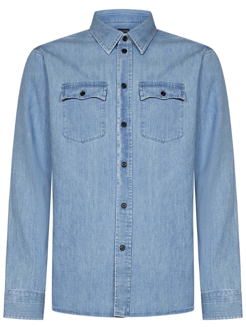 Tom Ford Tailored Blue Shirt With Chest Patch Pockets