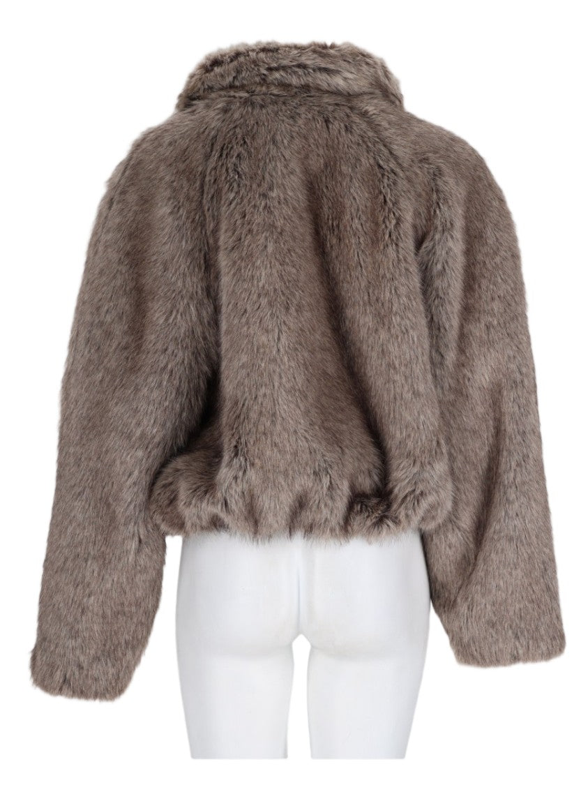 Alysi Grey Cropped Faux Fur Collar Jacket