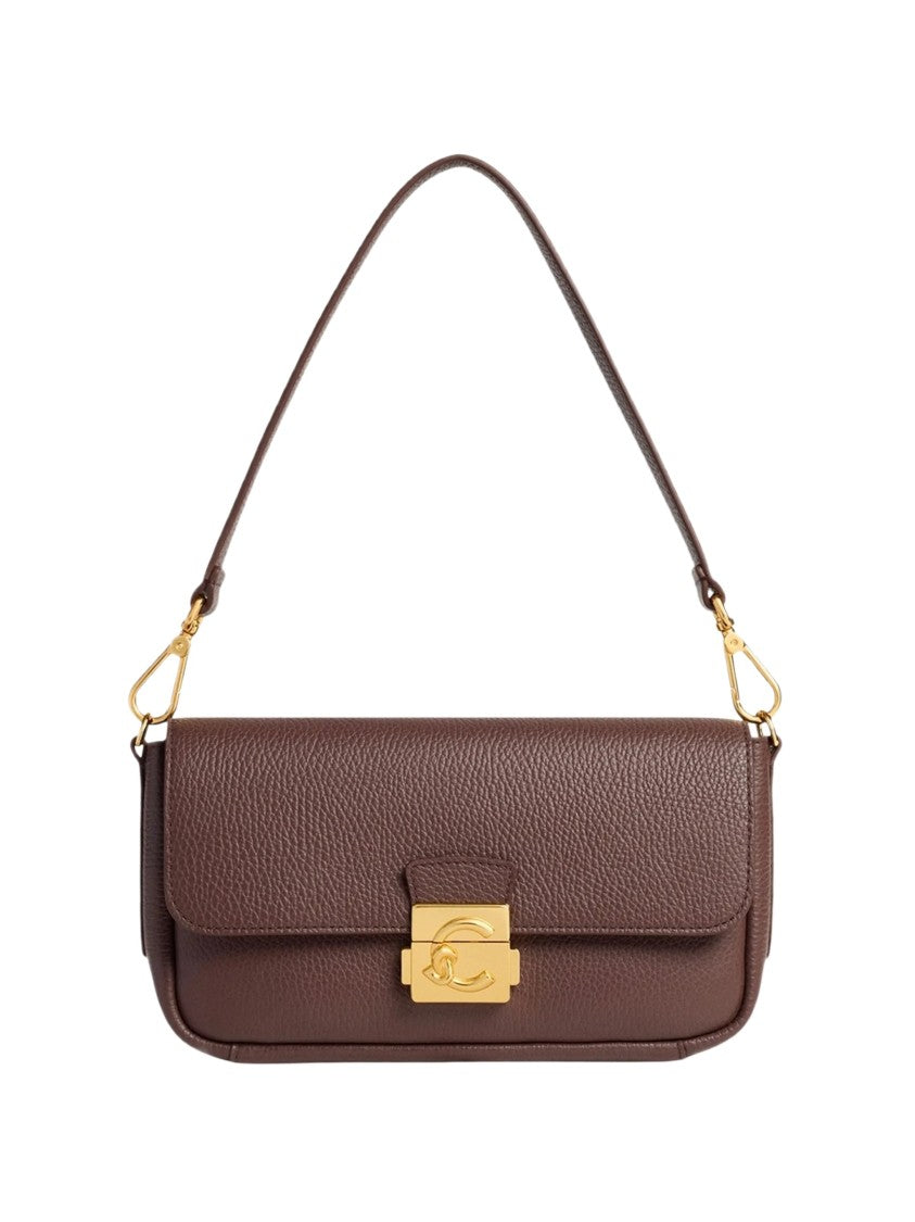 Coccinelle Textured Leather Medium Handbag With Gold-Tone Lock Detail