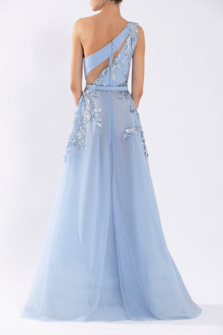 Saiid Kobeisy Tulle Beaded Dress With Floral Beading