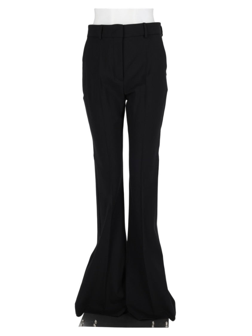 Sportmax Black Tailored Belt-Loop Virgin Wool Flared Pants