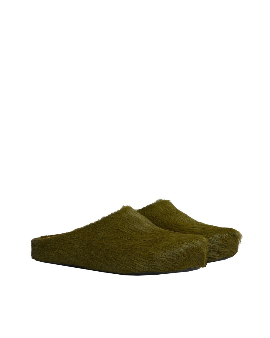 Marni Long-Hair Leather Fussbett Mules – Green