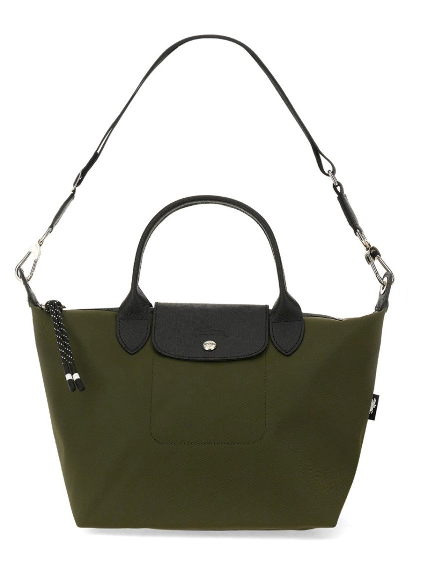Longchamp Compact Green Tote Bag With Zip Closure And Detachable Strap