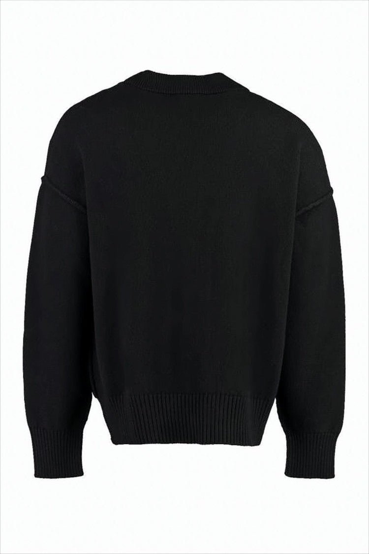 Ami Paris Cropped Black Cardigan With Deep V-Neck