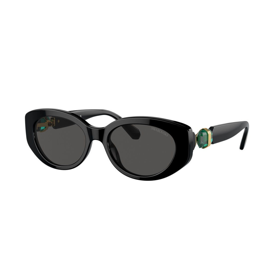 Swarovski 0Sk6002 Oversized Black Acetate Sunglasses With Green Crystal Embellishments