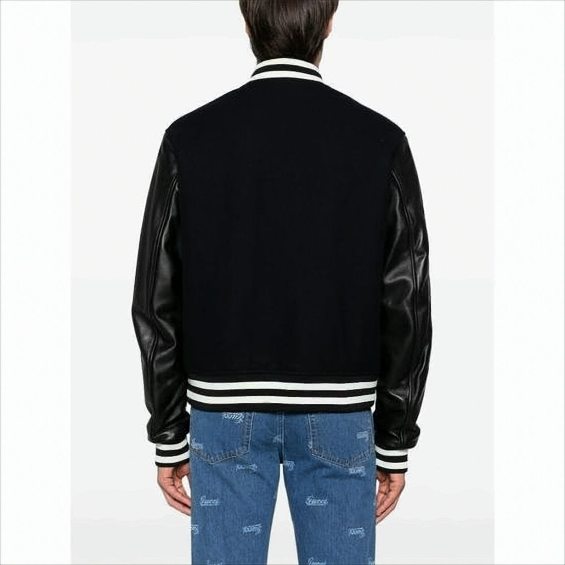 Gucci Varsity-Inspired Bomber Jacket With Leather Sleeves