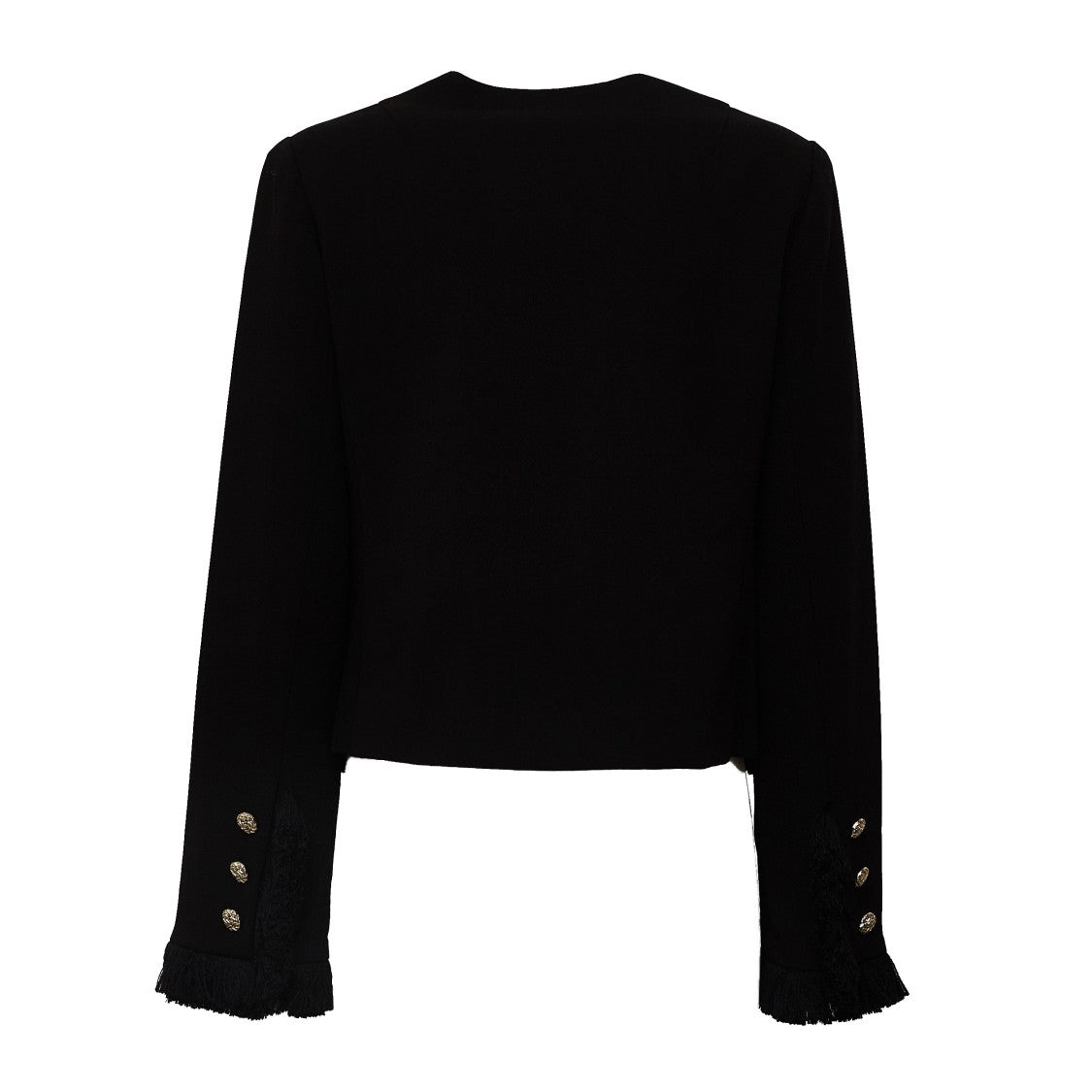 Essentiel Antwerp Black Kinetic Fringed Padded Shoulder Blazer