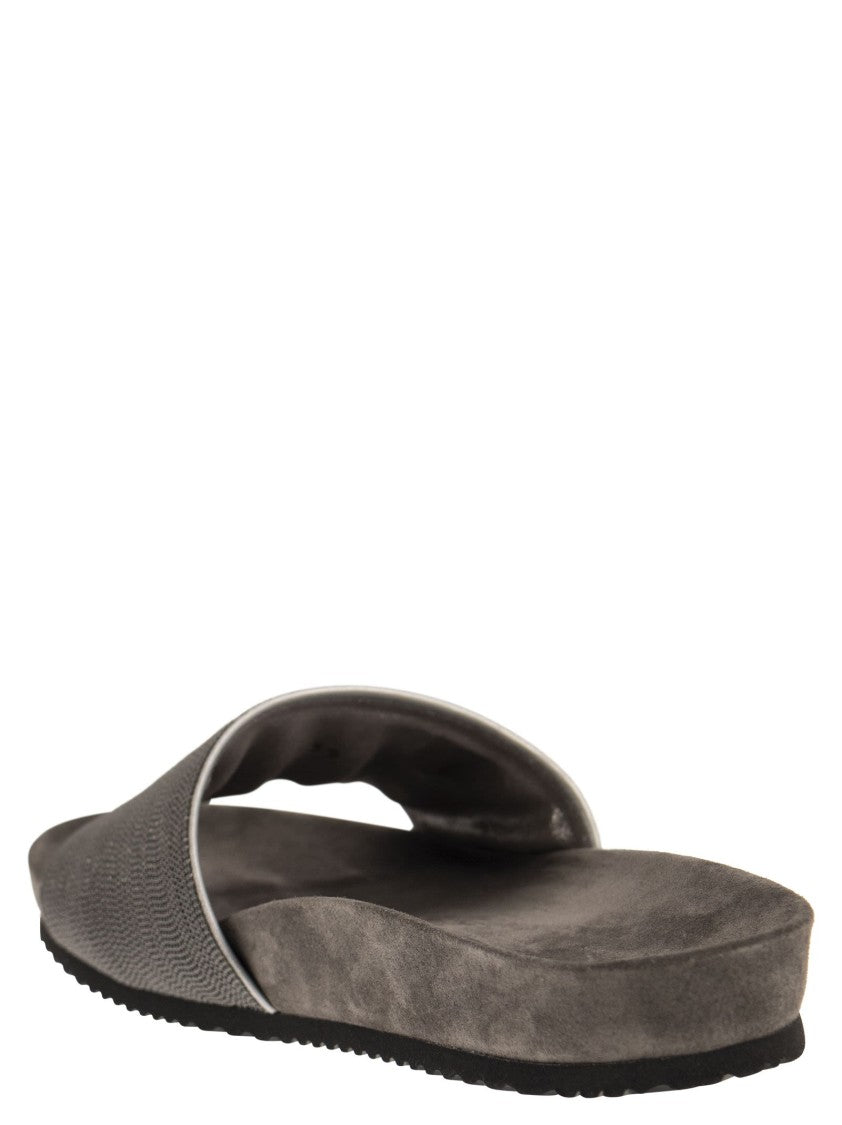 Brunello Cucinelli Lignite Slides With Embroidered Monili Embellishment