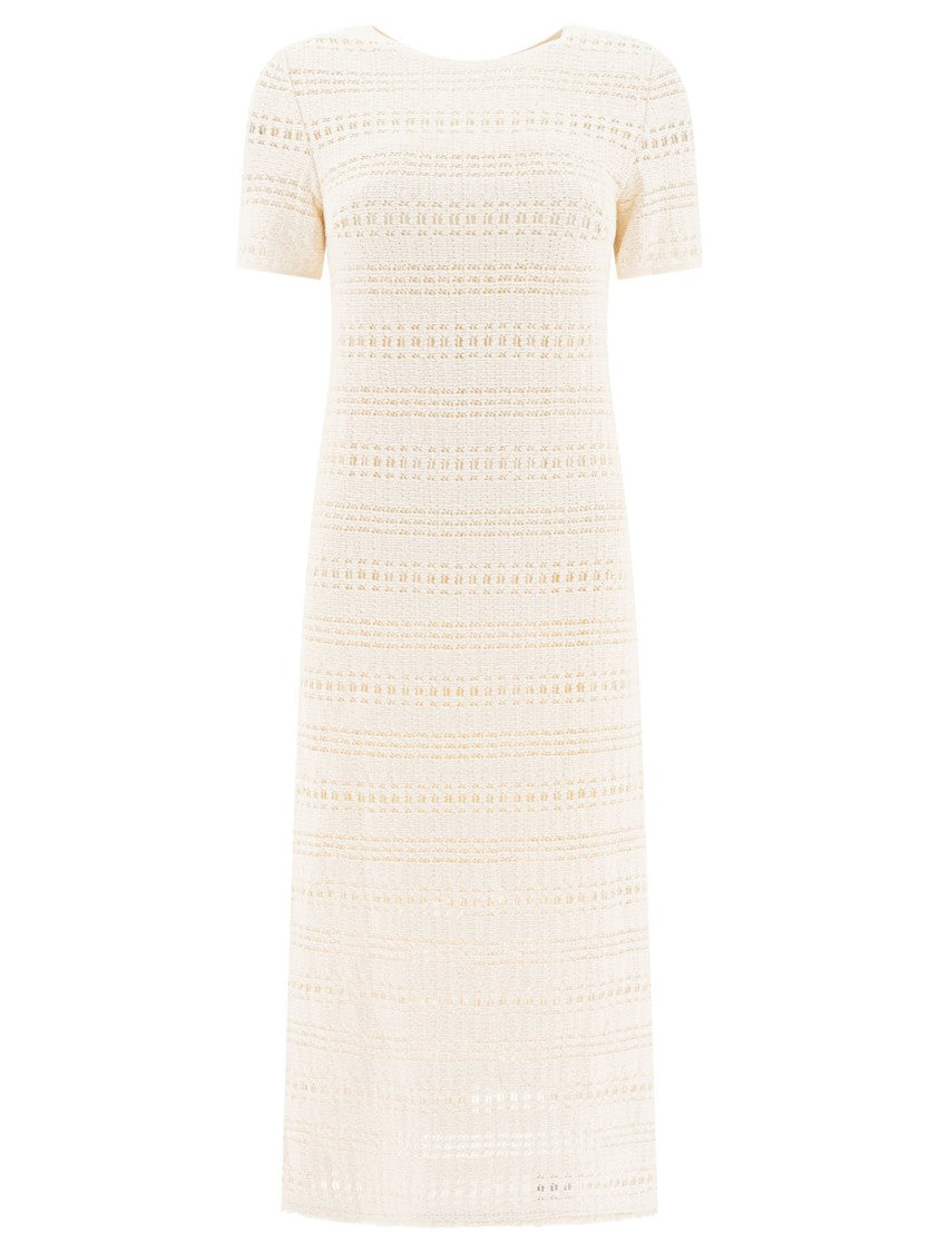 Sandbeige Textured White Day Dress