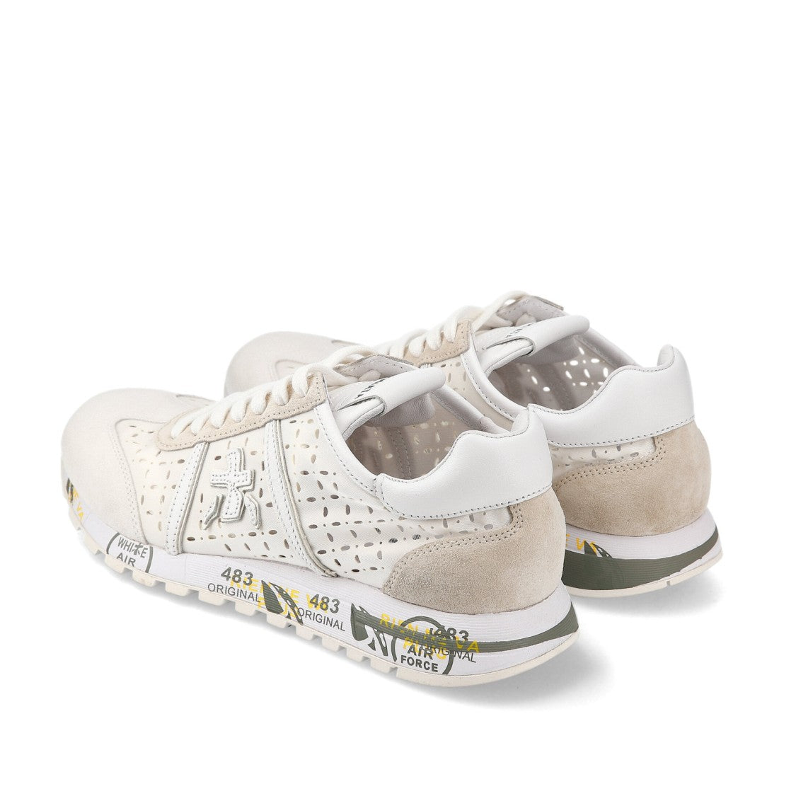 Premiata Lucy Sneakers In Laser-Cut Leather And White Suede