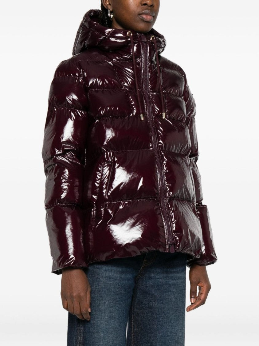 Pinko Quilted Hooded Jacket In Rich Burgundy
