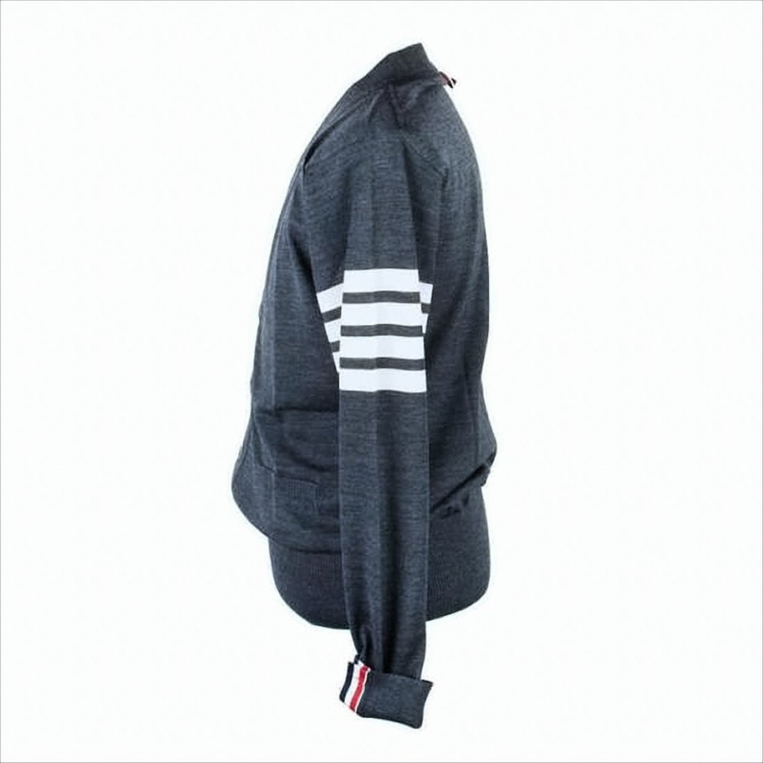 Thom Browne Deep V-Neck Wool Cardigan With Tricolor Accents
