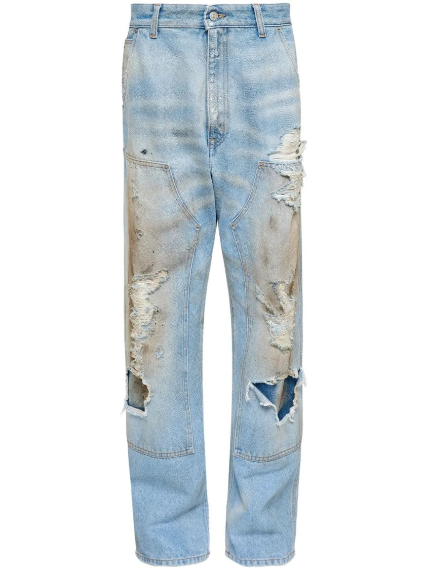 Mm6 By Maison Margiela Light Blue Distressed Relaxed-Fit Jeans