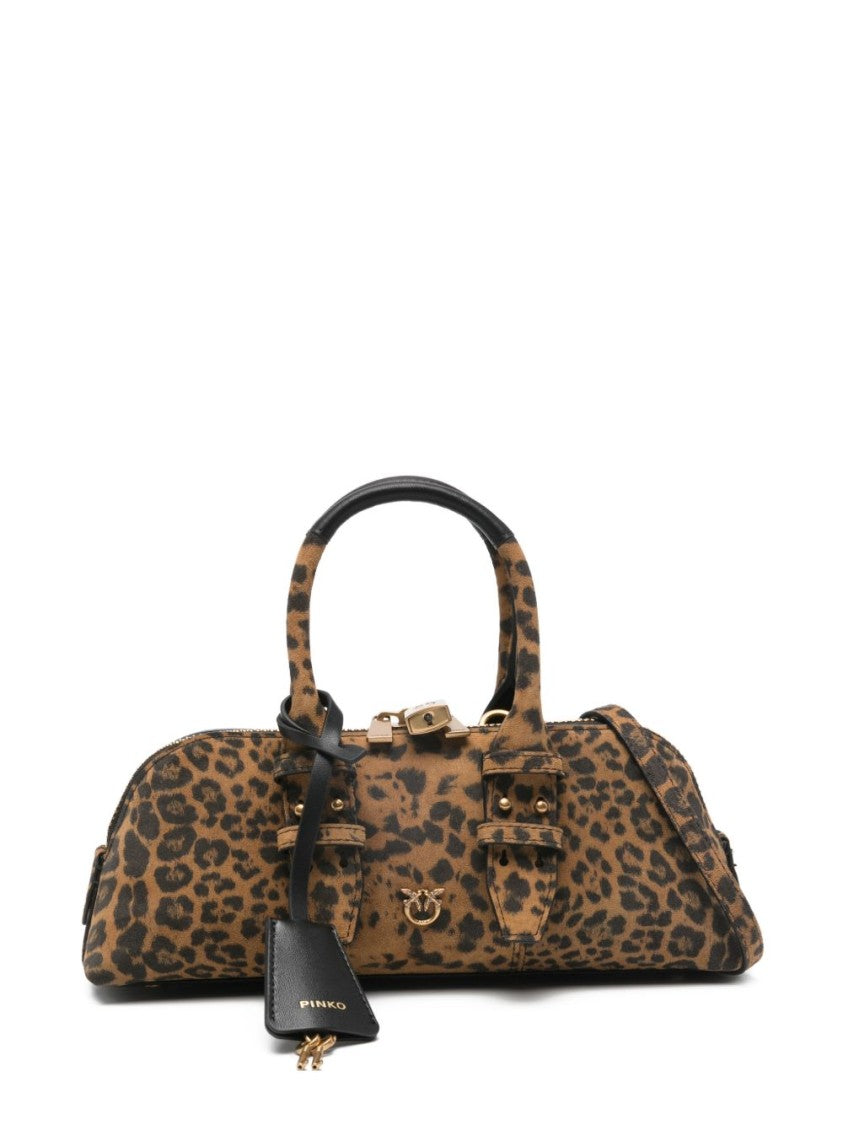 Pinko Structured Multicolour Handbag With Leopard Print And Gold Hardware