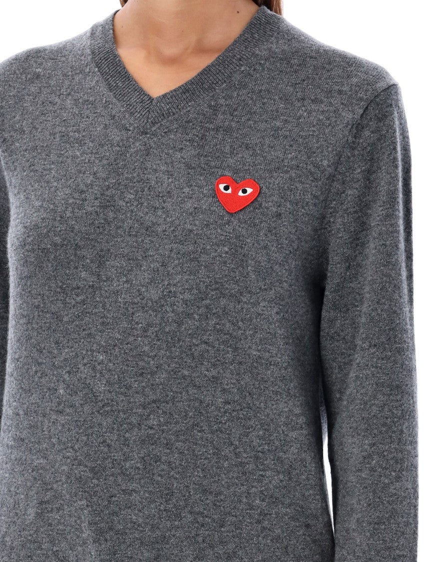 Comme Des Garçons Red Heart Patch V-Neck