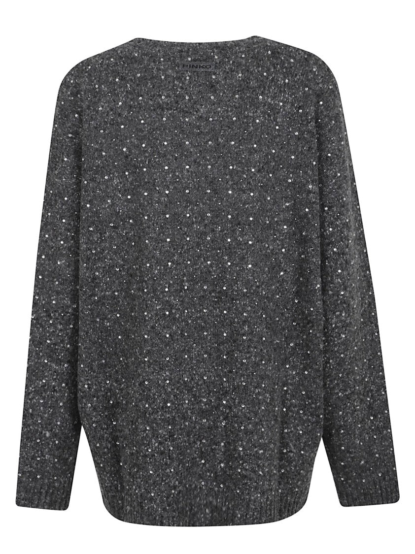 Pinko Dark Grey Knitted Cardigan With V-Neckline