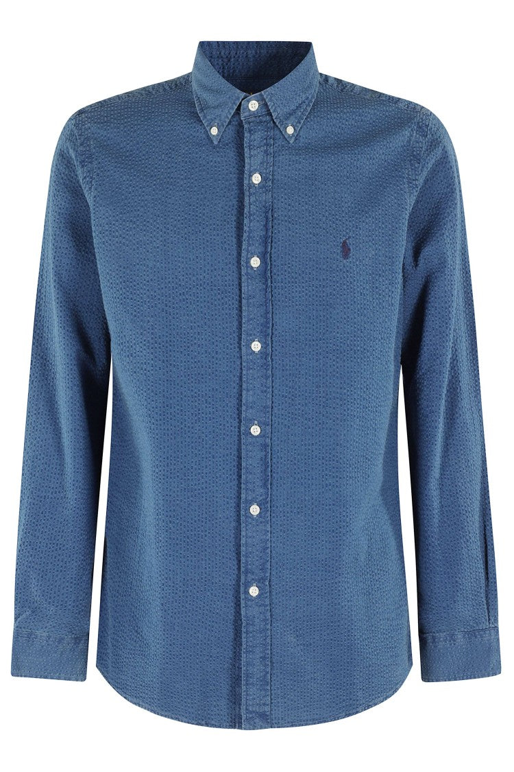 Polo Ralph Lauren Blue Indigo Embroidered Logo Classic Collar Cotton Sport Shirt