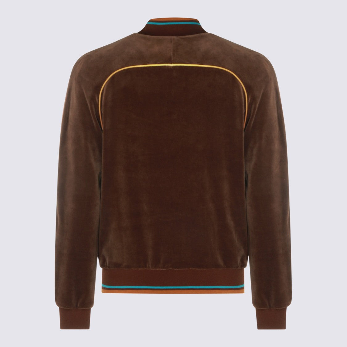 Casablanca Brown Velvet Bomber Sweater With Contrasting Stripe Details