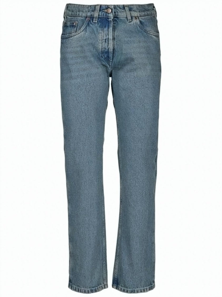 Prada Straight-Leg Denim Pants With Triangular Logo Patch