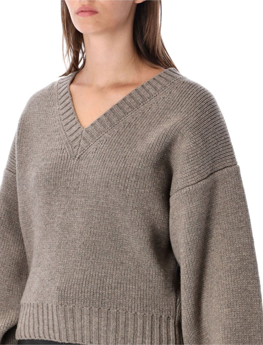 Róhe Sculptural Compact V-Neck Pullover With Ribbed Details