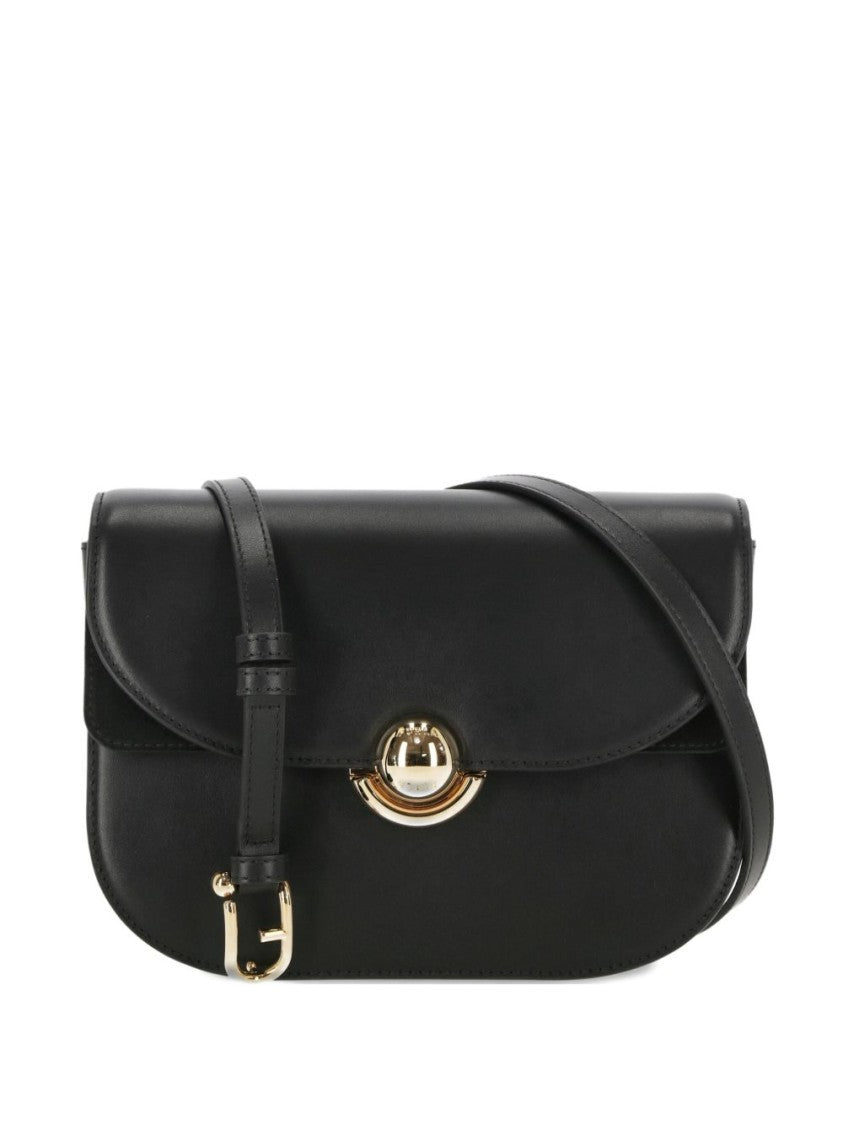 Furla Smooth Black Calf Leather Foldover Top Bag