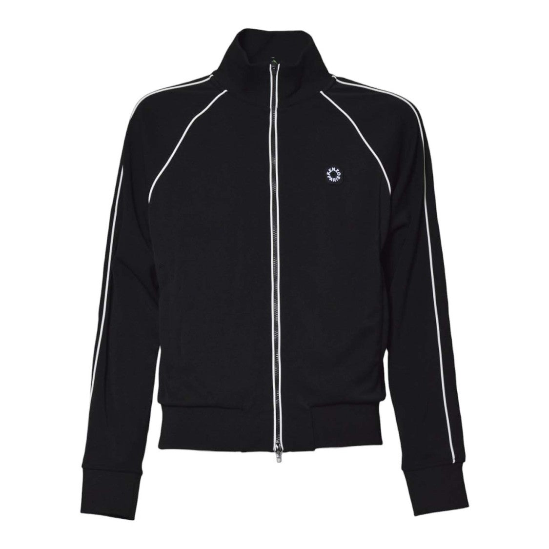 Kenzo Black Zip-Up Sweatshirt With Contrast Piping And Logo Detail