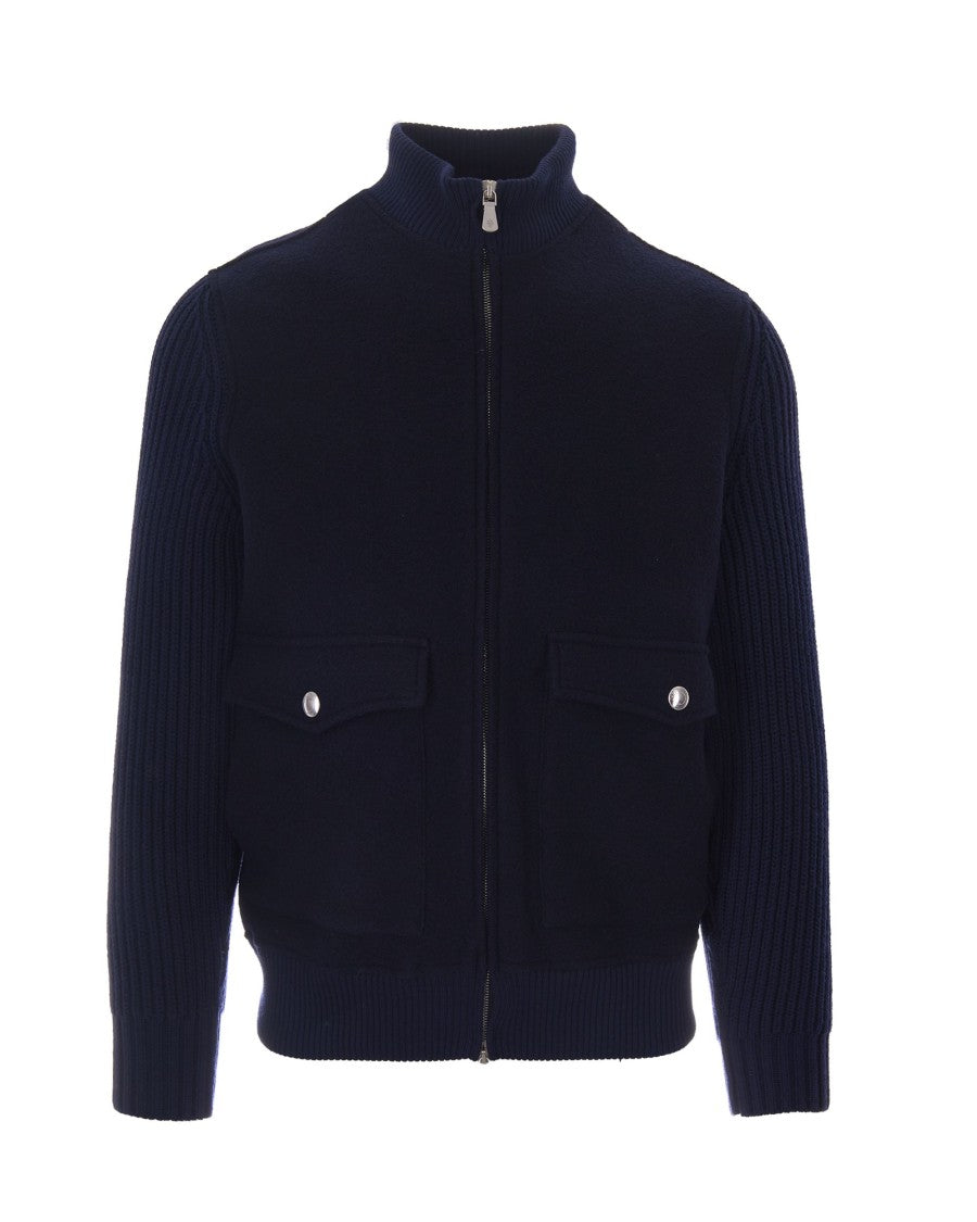 Eleventy Wool Full-Zip Jacket With High Collar And Flap Pockets