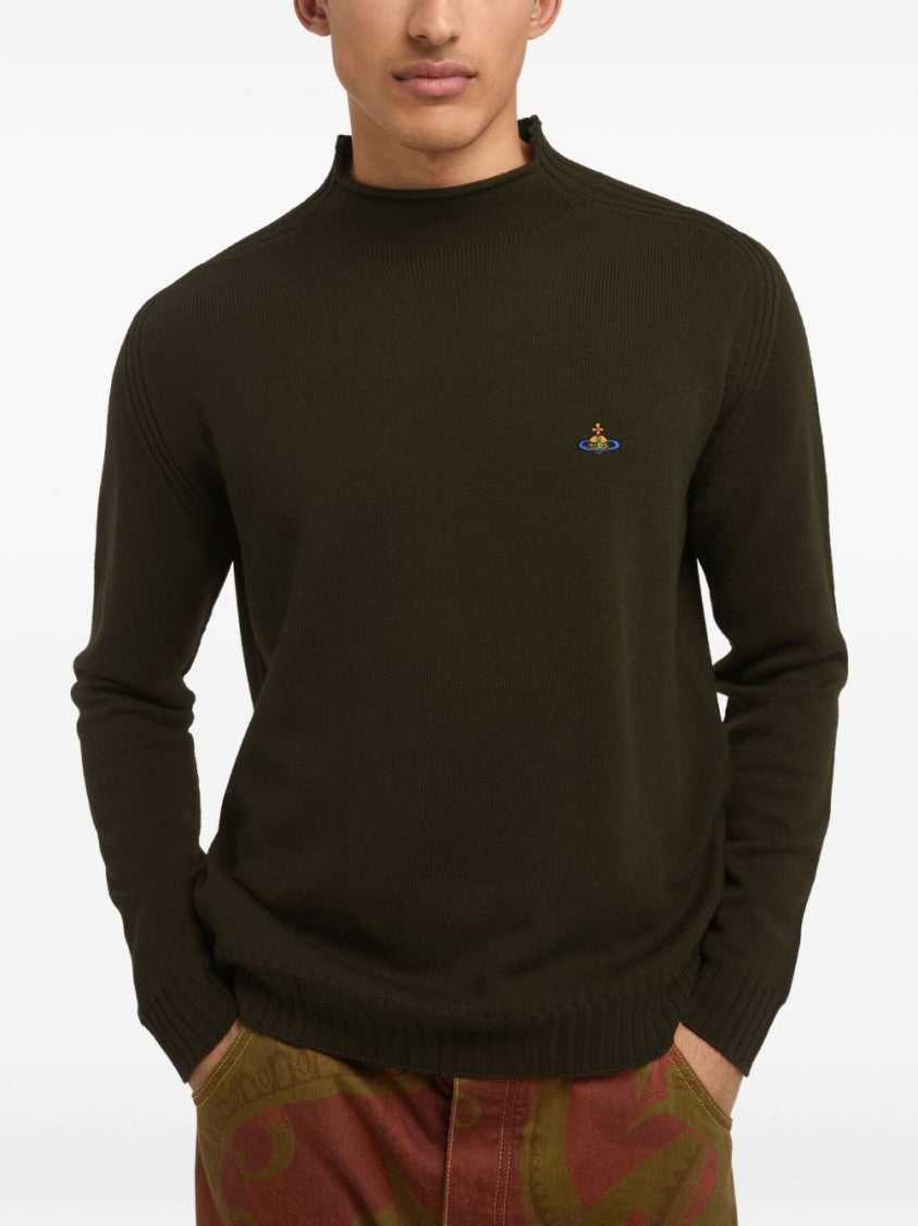 Vivienne Westwood Dark Brown High Neck Orb Sweater