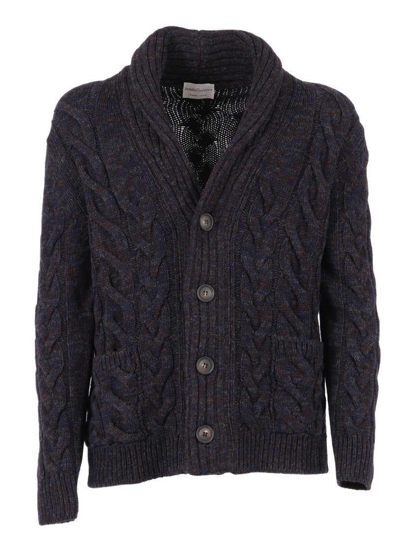 Sette Fili Cashmere Mixed Cable Knit Cardigan With Shawl Collar And Pockets