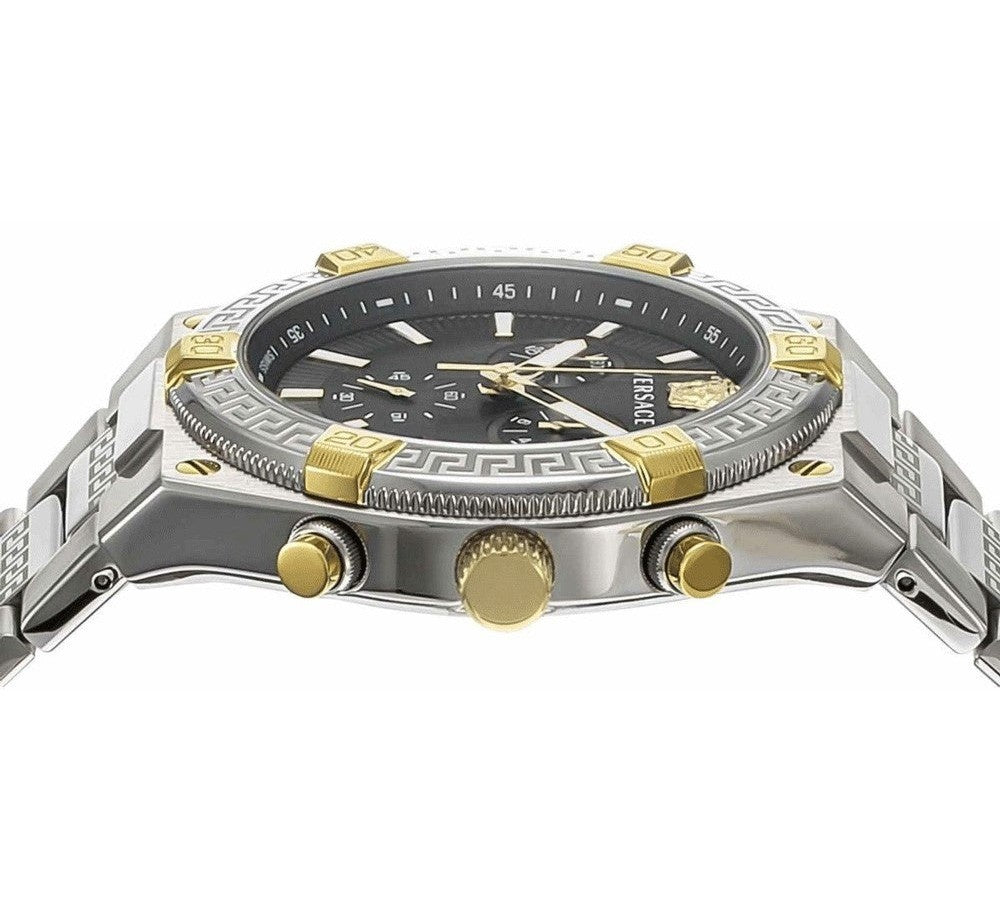 Versace Chronograph Watch With Black Dial And Greca Bracelet