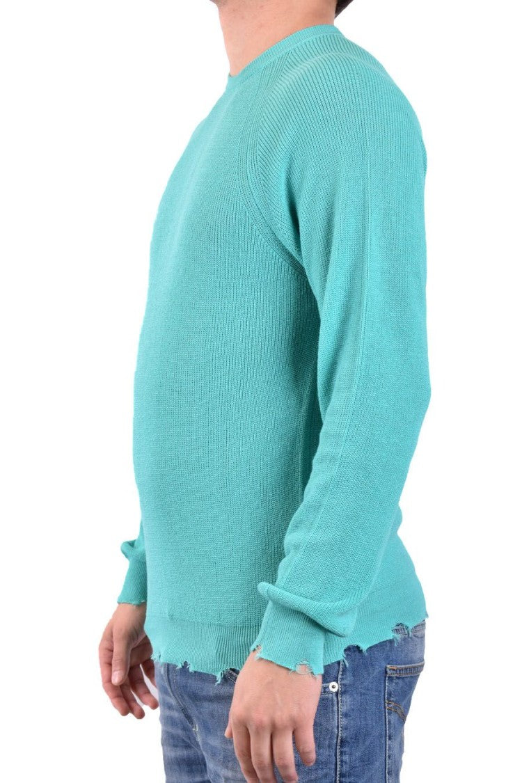 Laneus Ribbed Cotton Knit Sweater Distressed Finish