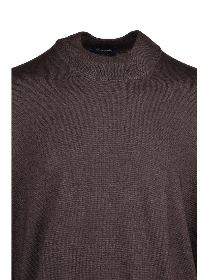 Drumohr Brown Extrafine Merino Wool Stand-Collar Pullover