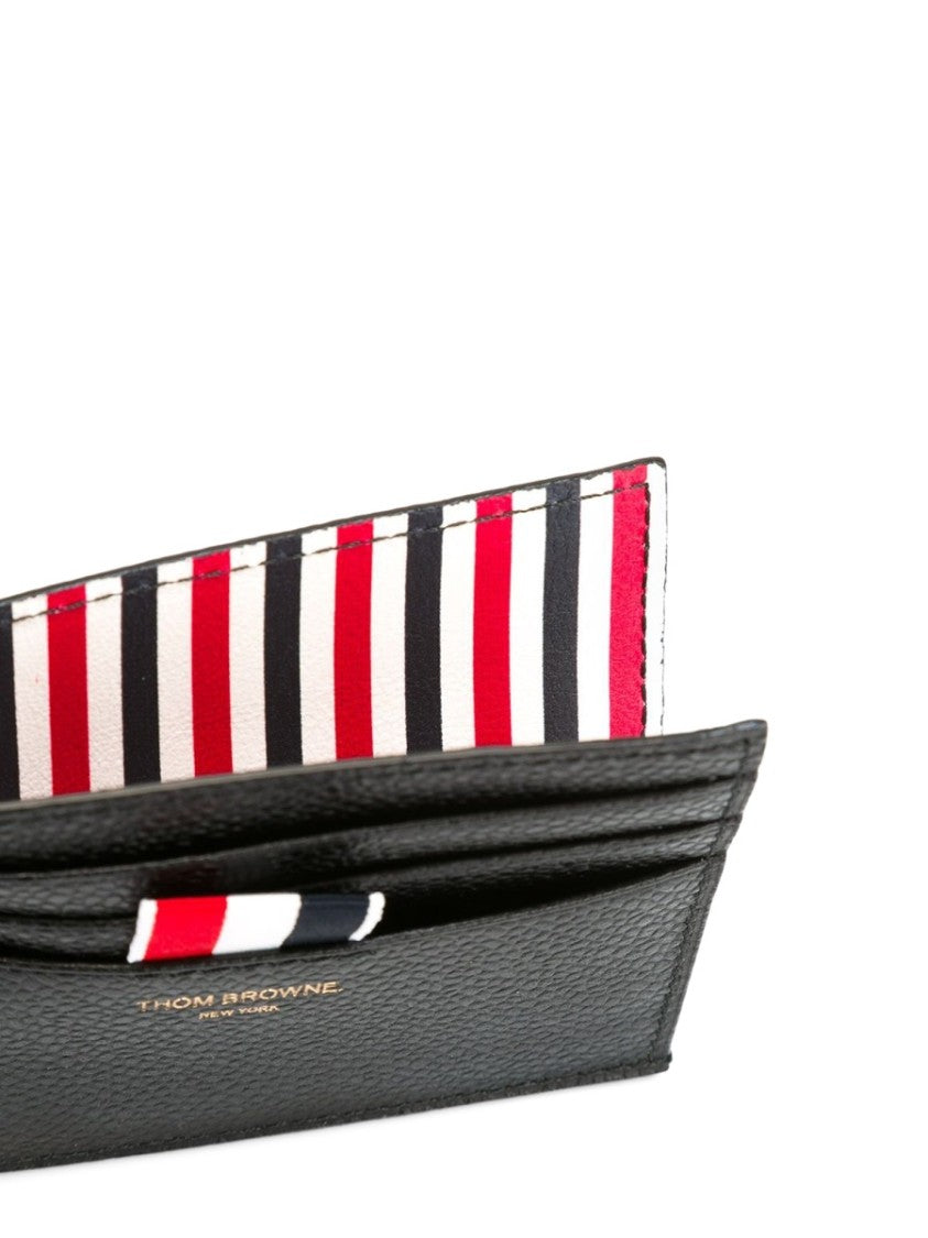 Thom Browne Textured Calfskin Leather Cardholder With Signature Striped Accent