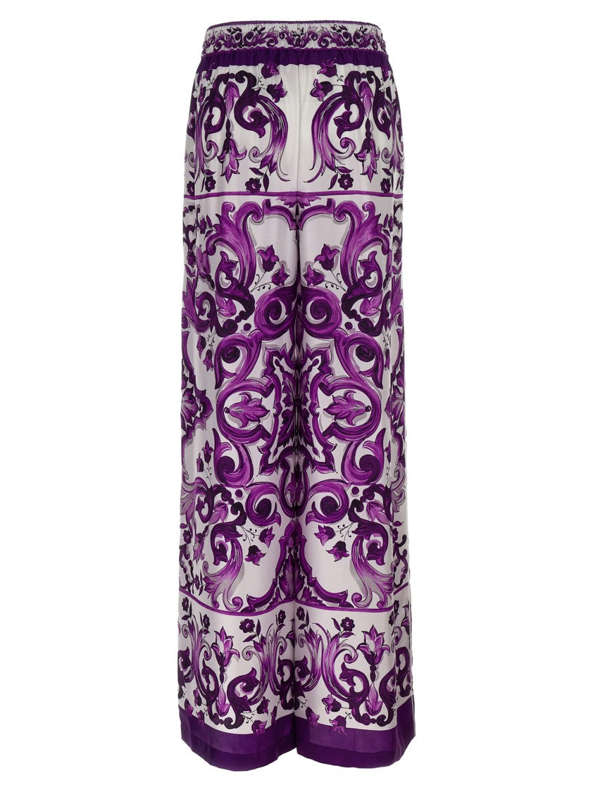 Dolce & Gabbana Majolica Print Silk Twill Pants
