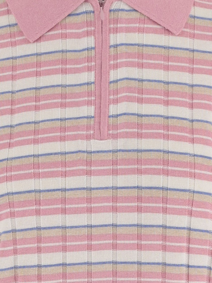 Guest In Residence Multicolor Striped Silk-Linen Zip Polo Sweater