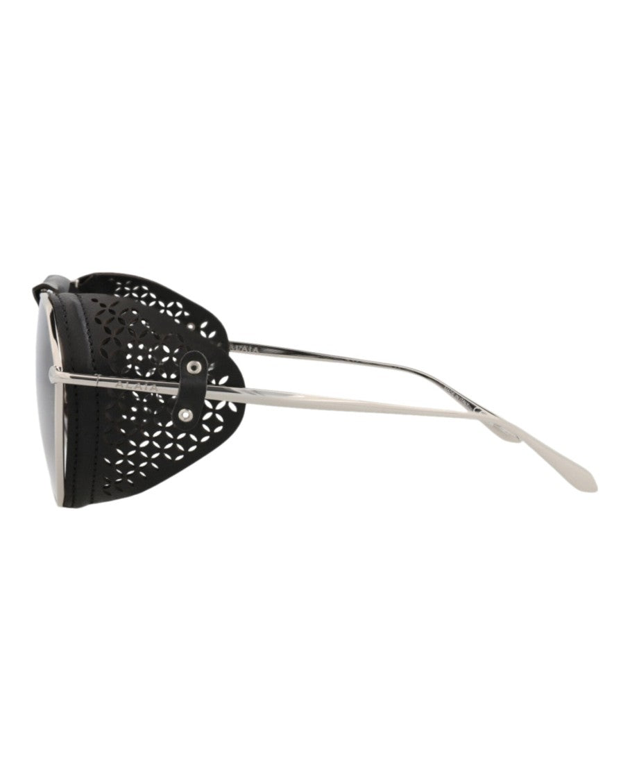 Alaïa Aviator-Frame Metal Sunglasses With Leather Trim And Adjustable Nosepads