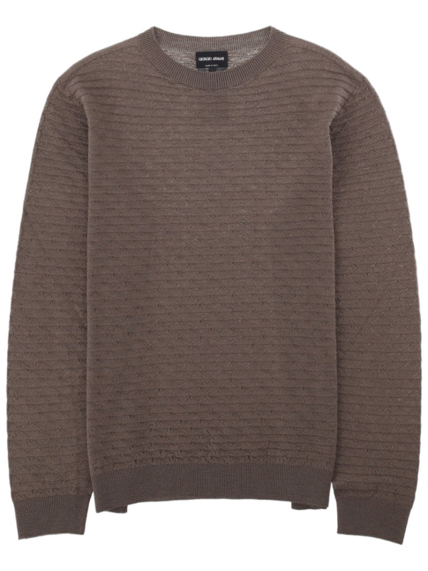 Giorgio Armani Textured Crew Neck Sweater In 100% Virgin Wool
