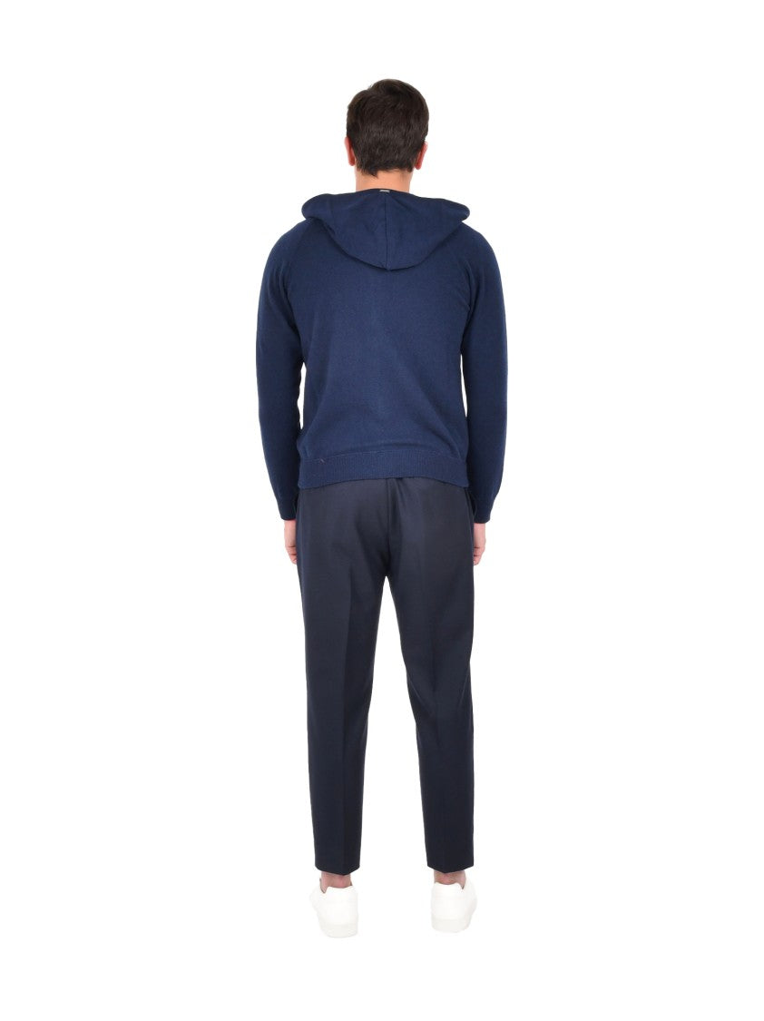 Herno Navy Blue Cashmere Zip-Up Cardigan