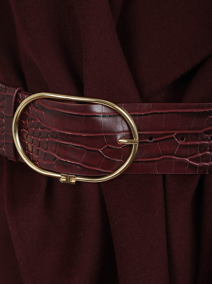 Elisabetta Franchi Burgundy Double-Layer Wool Cape