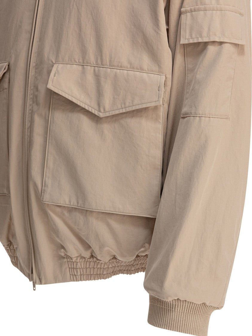 Kaptain Sunshine Beige Cotton Jacket With Snap-Button Collar