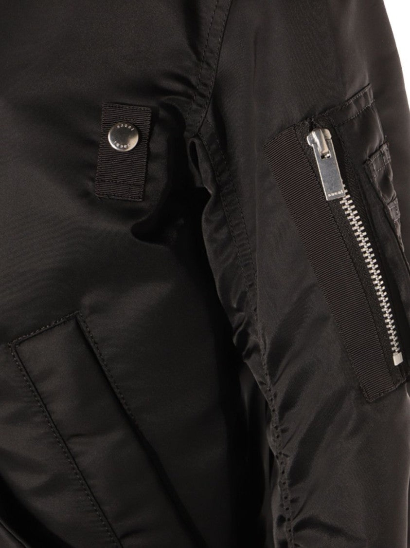 Sacai Black Jacket With Ruffled Hem And Adjustable Drawstring Waist