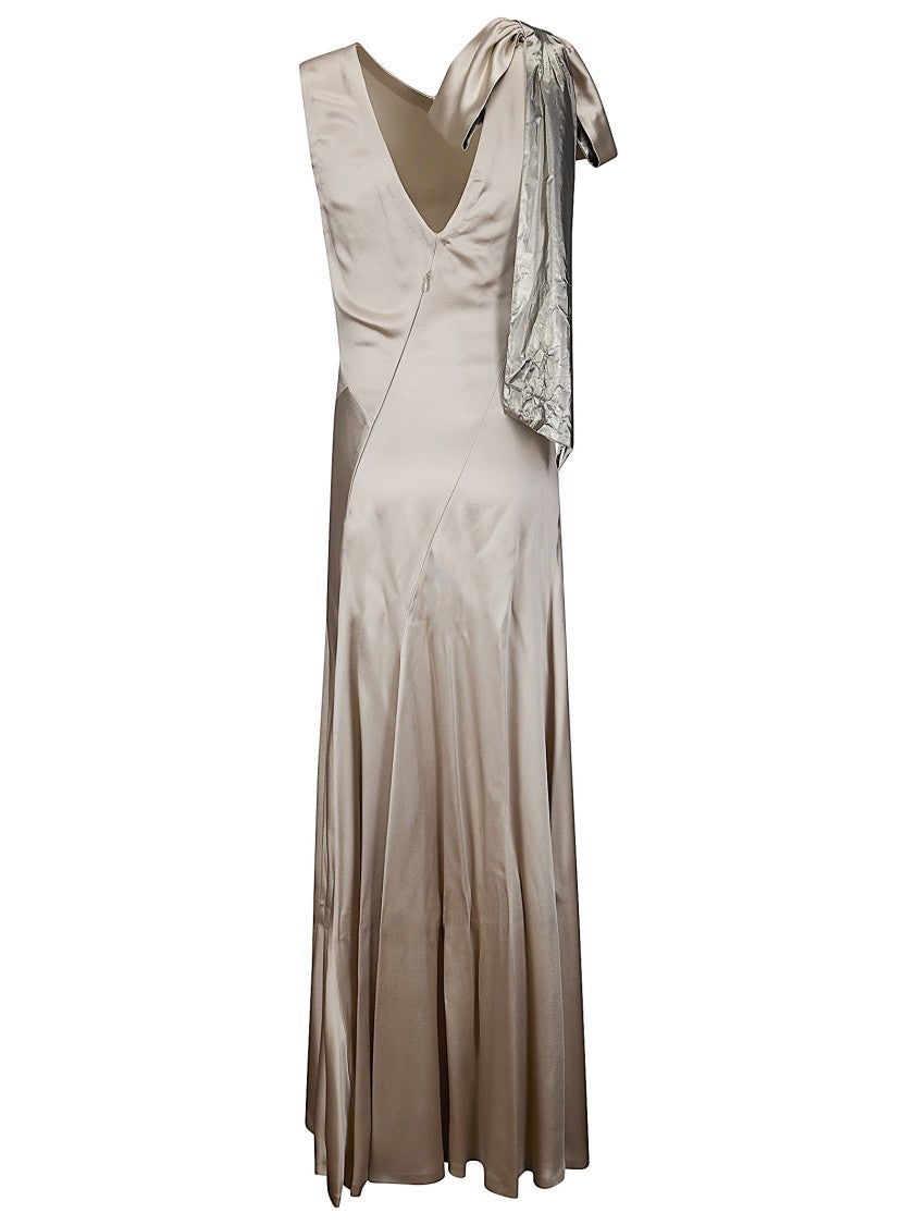 Maison Margiela Long Silhouette Dress With Bow Detail And Contrast Stitching