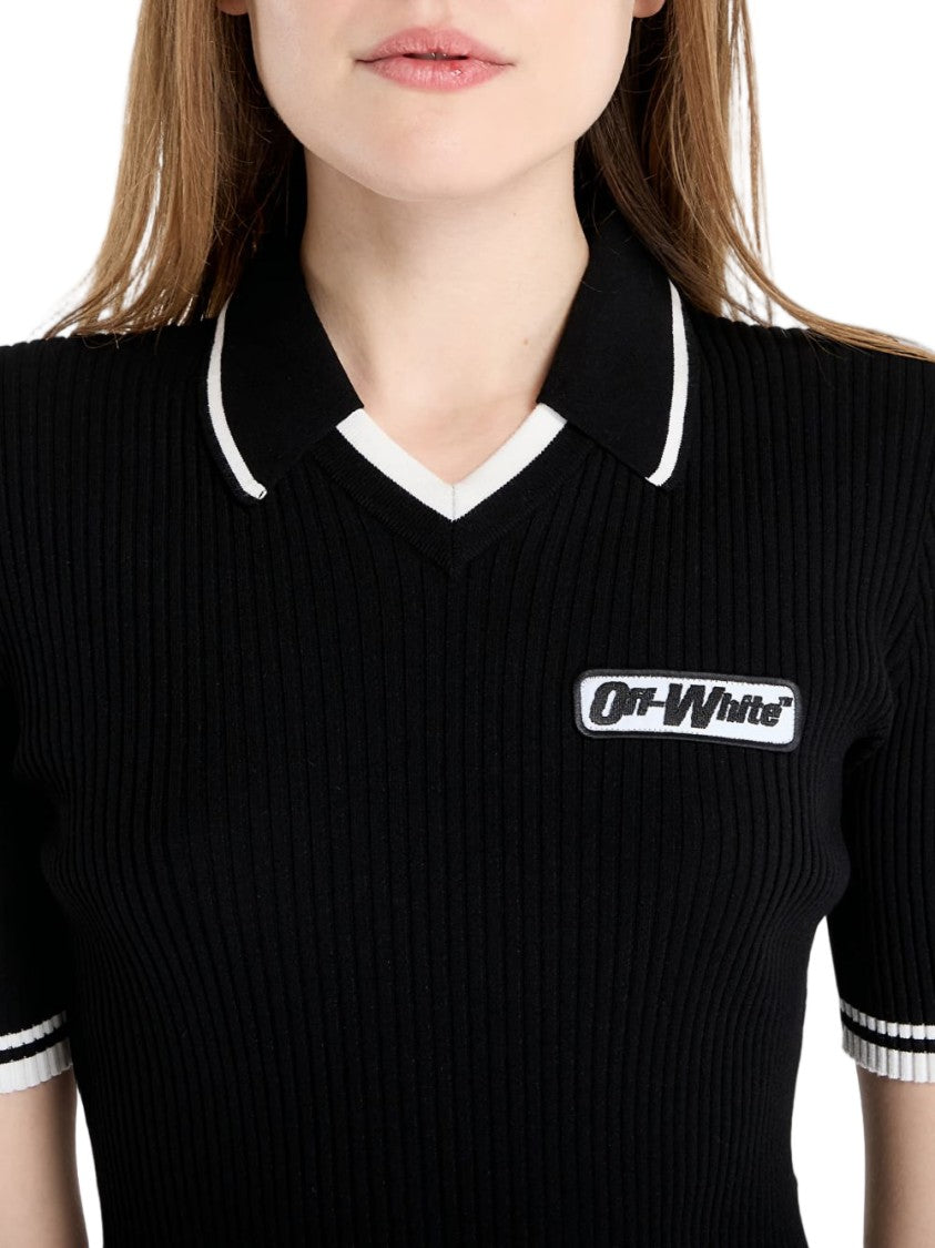 Off-White Black Rib-Knit Contrast Trim Top