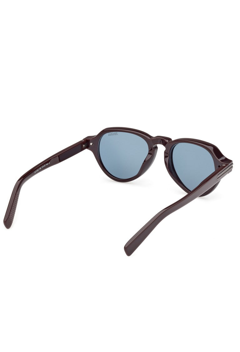 Zegna Bold Dark Brown Acetate Sunglasses With Distinctive Bevels