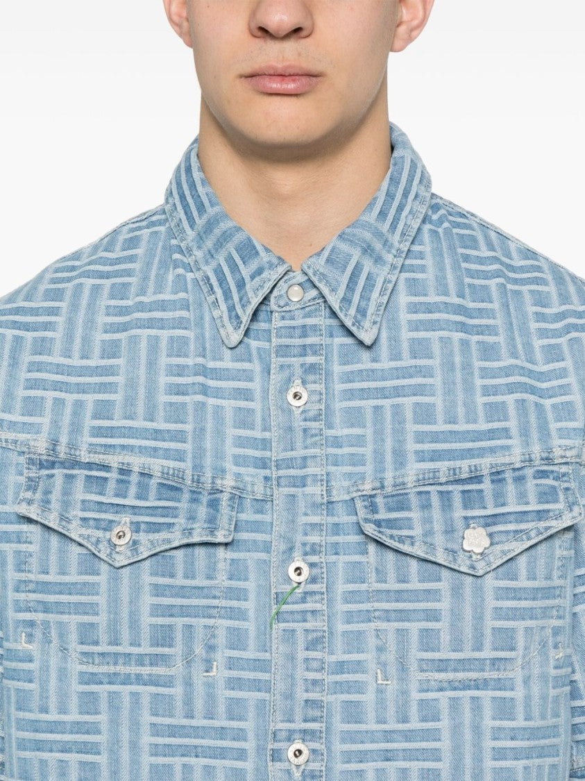 Kenzo Light Blue Geometric Patterned Shirt