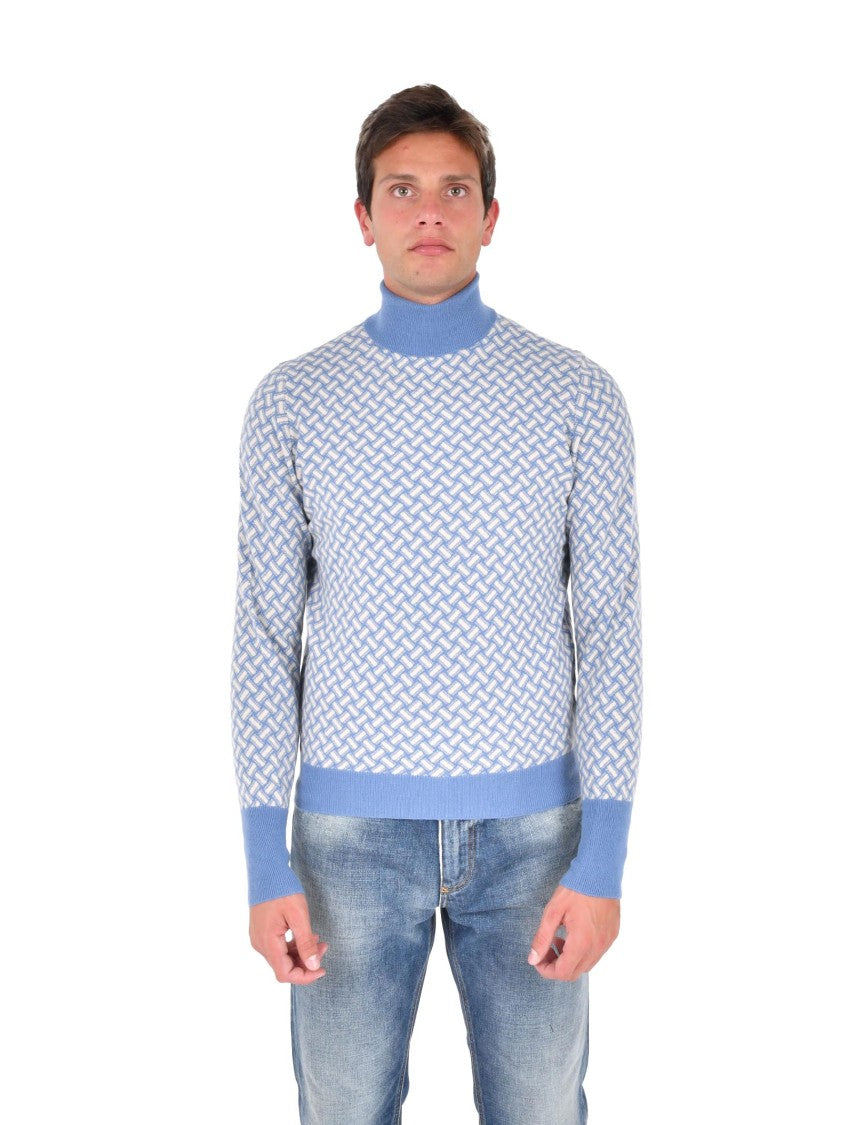 Drumohr Contrasting Razor Blade Pattern Cashmere Turtleneck Sweater