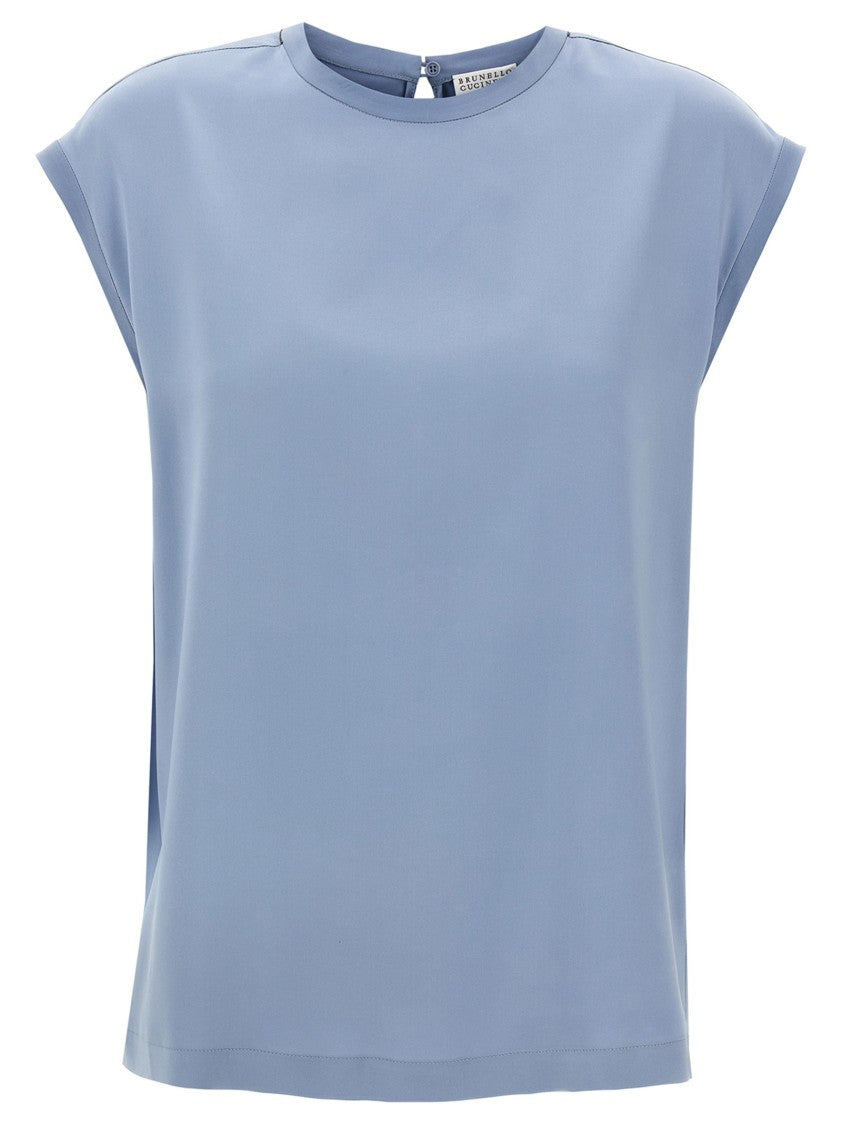 Brunello Cucinelli Satin T-Shirt With Monile Detail